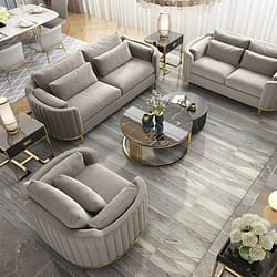 Modern Living Room Sets Gray Velvet Upholstered Chair & Loveseat & Sofa 3 Pieces｜Homary UK